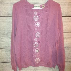 Alfred Dunner Beautiful Purple Sweater With Center Embroidery